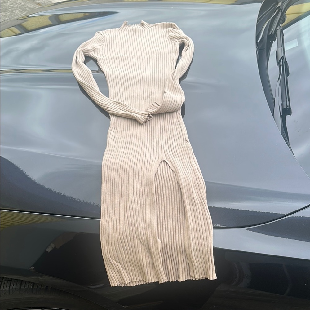 Forever 21 Cream Ribbed sweater Bodycon Dress